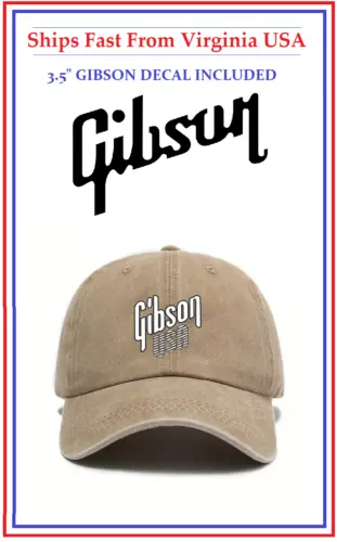 New Vintage Style Gibson Guitar USA Hat Baseball Cap Khaki Rock V Les Paul GS ES