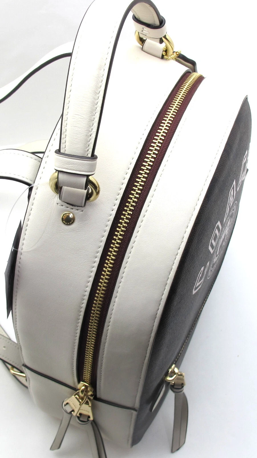 NUOVO Autentico Zaino COACH JORDYN Firma Varsity Motif Medium Marrone Gesso