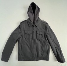 Guess Men Hooded Coat Wool Blend Size MEDIUM Black Full Zip Lined Thermal Jacket
