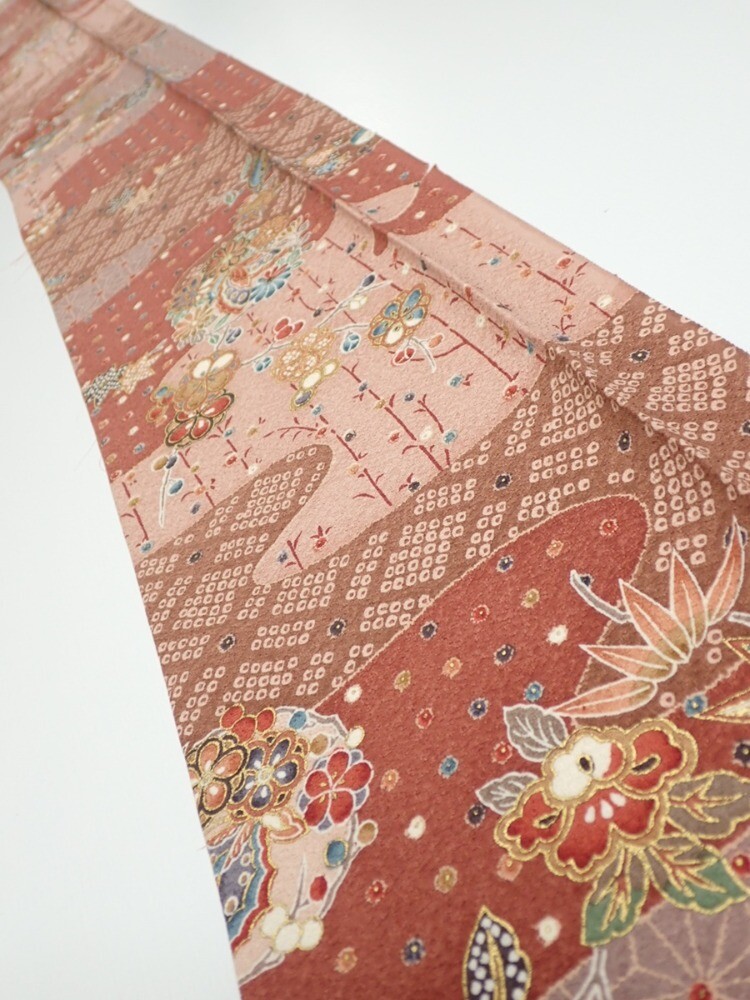 絹布コサージュ 2E08z50 Japanese Kimono Silk FABRIC Flowers Brown 57.5x7.7