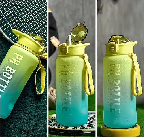 Auslaufsicher 64 Unzen Sport Wasserflasche halbe Gallone mit Stroh gelb grün - Bild 6 von 6