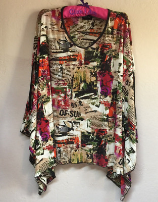 Step In Style Womens Scoop Neck Multicolor Printed Batwing Sleeve Oversized Top