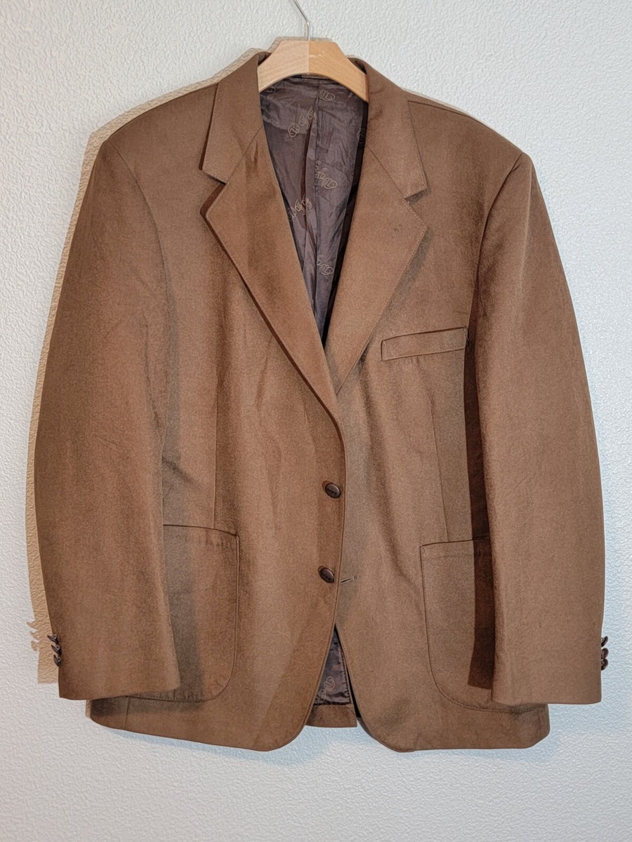 WFF By Farah Blazer Suit Jacket Mens 44L Single Breast Suede Brown