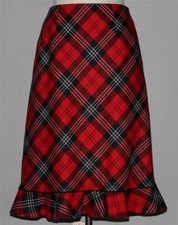 VTG Pendleton Red Tartan Plaid Ruffle Hem Skirt Fine Virgin Wool Wm's 6 EXC