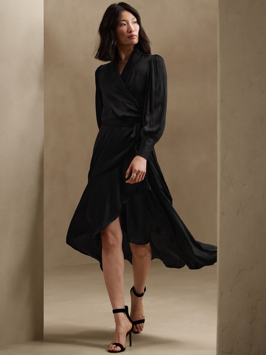 NWT Banana Republic Factory Silky Wrap Maxi Dress Black Sz NWT Banana Republic Factory Silky Wrap Maxi Dress Black Sz
