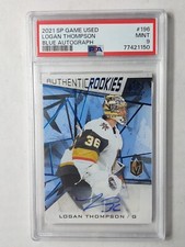 21-22 Upper Deck SP Game Used - Authentic Rookies Blue Auto Logan Thompson PSA 9