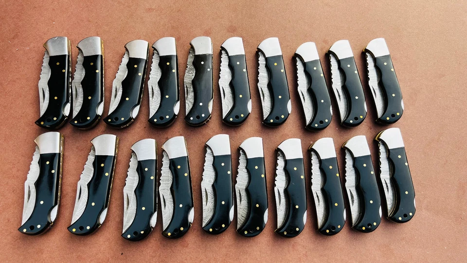 Lot of 20 PCS Damascus handmade Back Lock Folding Pocket knife camping Hunting - Image 2 of 4