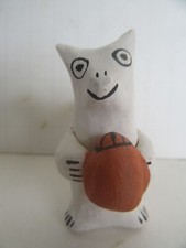 Vintage Jason Garcia Clay Pottery Santa Clara Cat & Pumpkin Figurine, 11yrs Old
