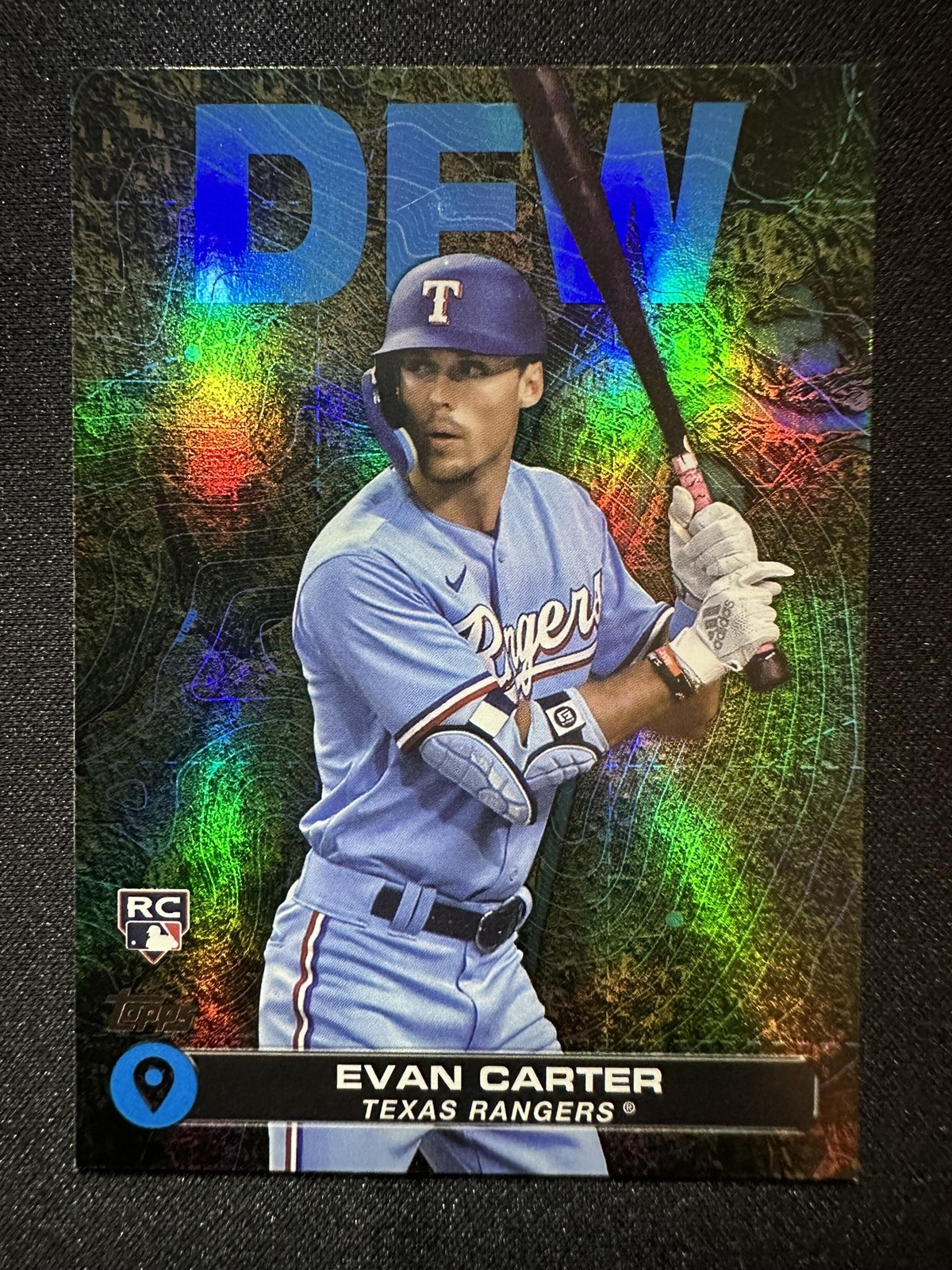 2024 Topps Series 2 City to City Blue Parallel Evan Carter Rangers Card