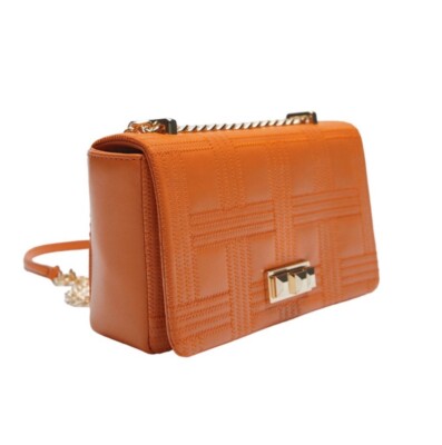 Zara Stitched Orange Crossbody Handbag Purse with Gold Chain New
