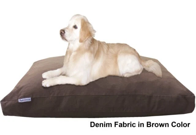 Durable Memory Foam Pet Dog Bed Pillow + WaterProof CASE + Brown Denim Cover