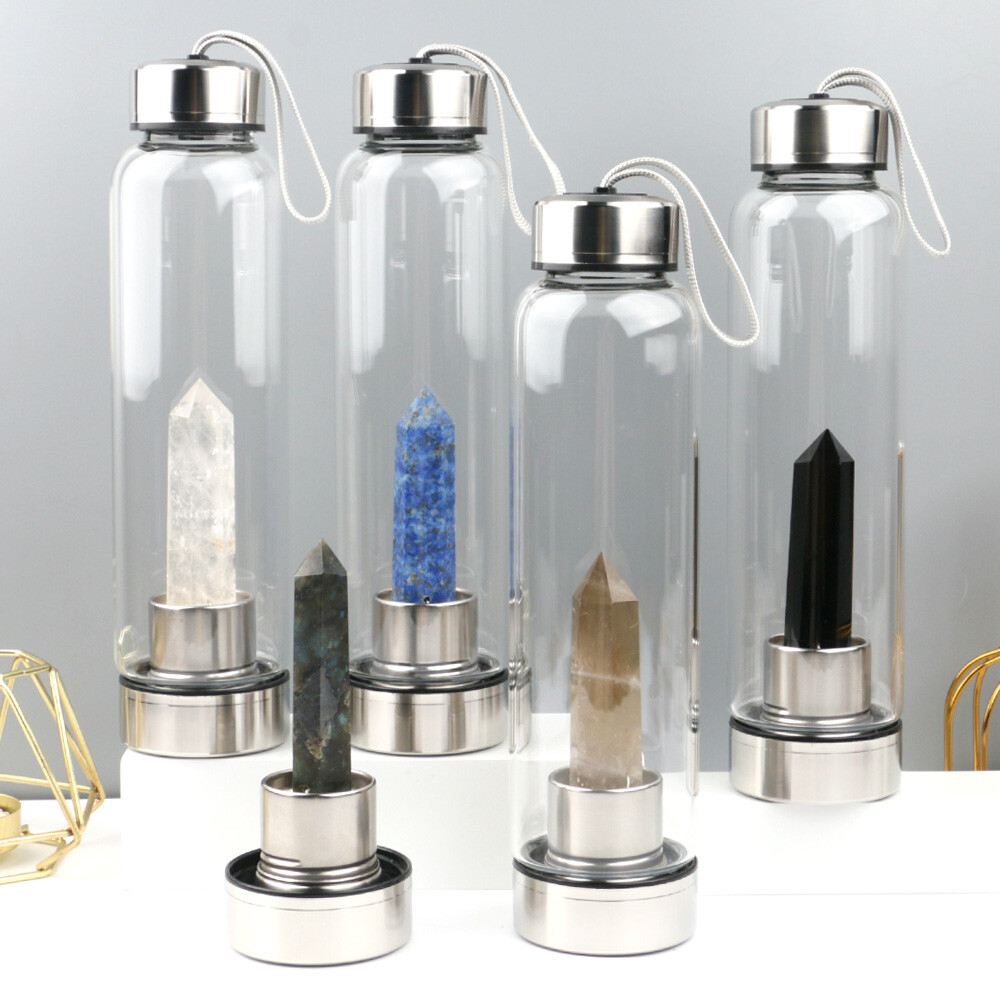 Natural Elixir Quartz Crystal Water Bottle Crystal Obelisk Point Healing Wand