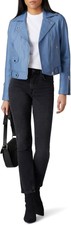 Slate & Willow Rent The Runway Pre-loved Blue Classic Leather Moto Jacket