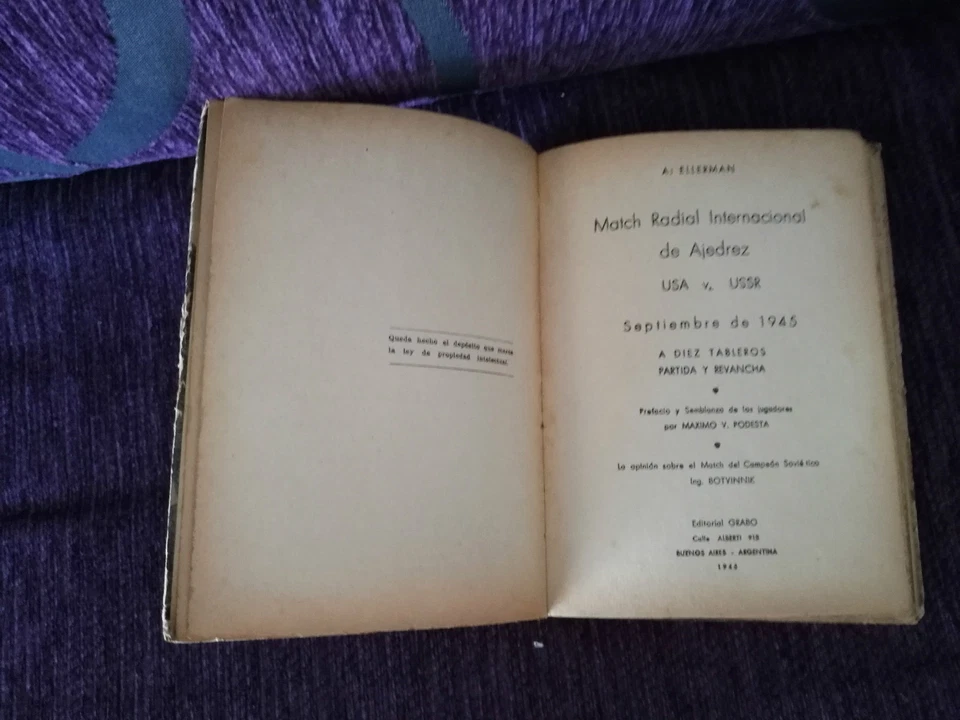 MATCH RADIAL INTL DE AJEDREZ, E.E. U.U , UNION SOVIETICA, ARNOLDO ELLERMAN 1945 - Imagen 2 de 3