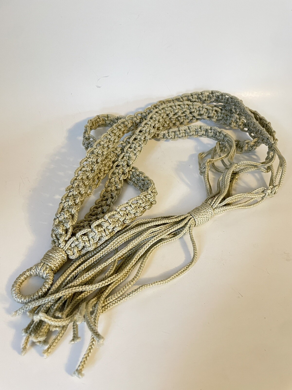 Vintage Macrame 3' Plant Hanger Simple Retro Design Beige Rope