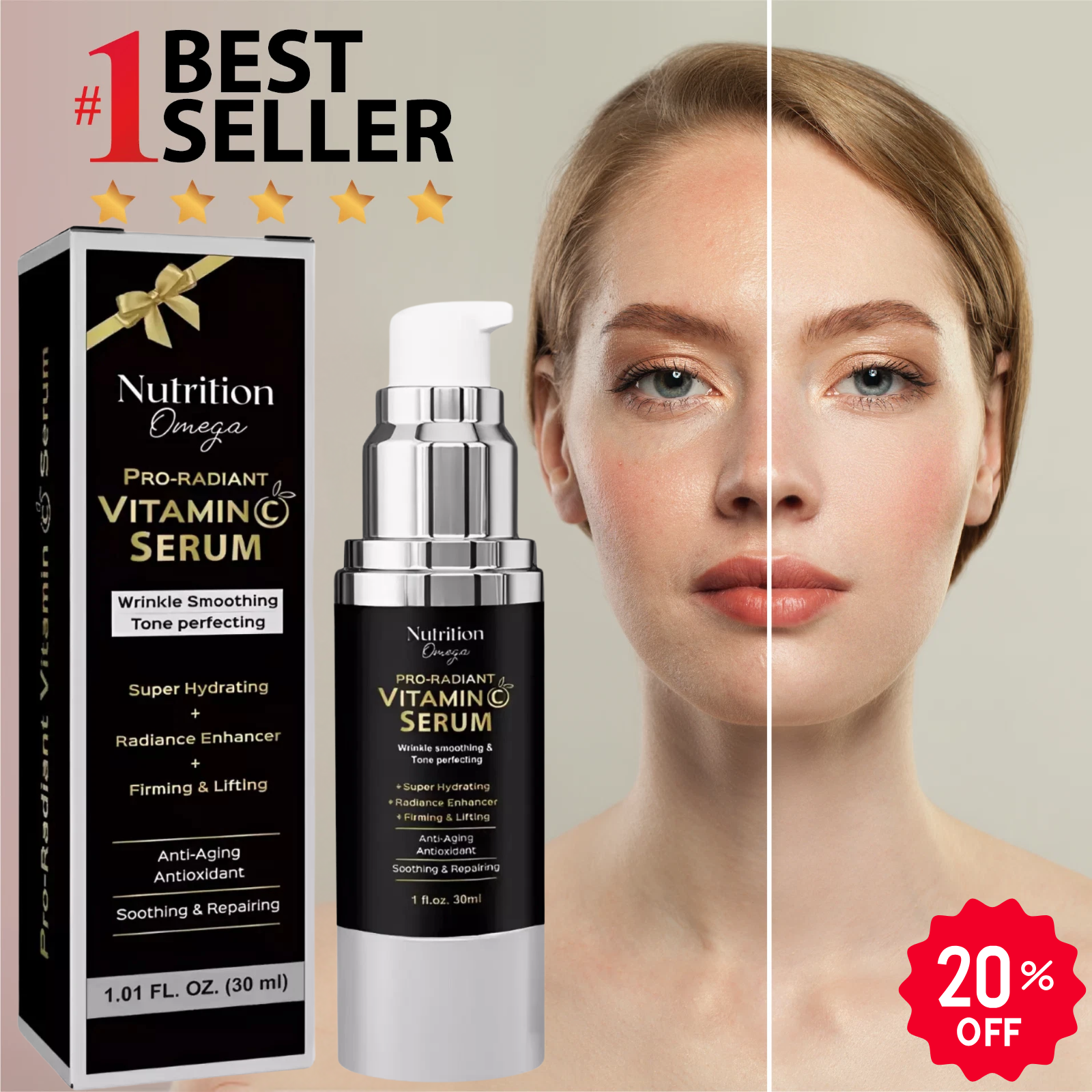 Anti-Aging Vitamin C Serum with Niacinamide & Hyaluronic Acid for Mature Skin-image