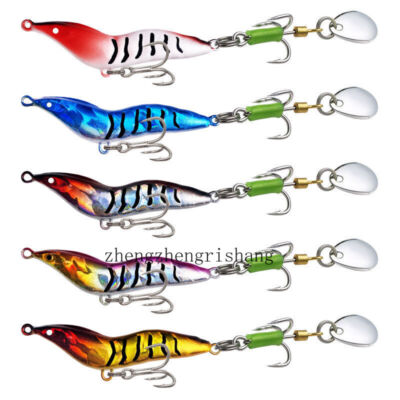 5PCS Fishing Spinner Spoon Bait Blade Shrimp Crankbait Lures Bass Hook  7-26g | eBay