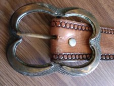 Vintage European Creast Belt men or woman leather embossed 39 inches
