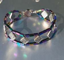 Handmade rainbow hematite and metal beaded bracelet magnetic clasp
