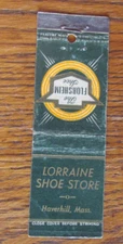 HAVERHILL, MASSACHUSETTS MATCHBOOK COVER: LORRAINE SHOE STORE 1940s MATCHCOVER A