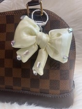 Bow Plush Keychain Cute Pom Pom Keyring Key Chain Bag Charm Bling Yellow Green