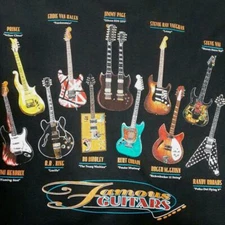 Vintage Famous Guitars Shirt Short Sleeve Black Unisex S-234XL