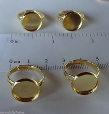 10 Gold Plated Adjustable Ring Blanks Beveled pad for 12mm Cabs Bezel ~No Nickel