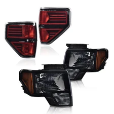 Fit For 2009-2014 Ford F-150 Smoked/Black Headlights + Tail Lights Brake Lamps