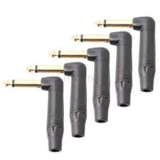5x 1/4" 6.35mm Right Angle Guitar Silent Plug Gold Plated Mono Audio Connector