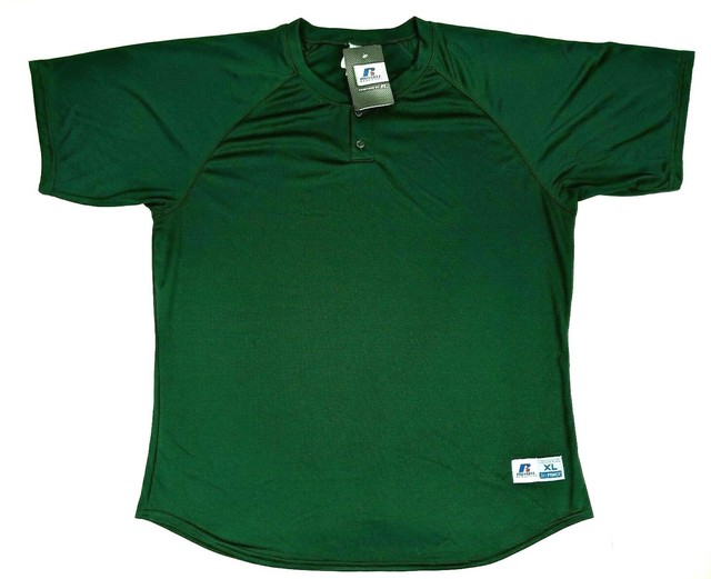 Russell Athletic Mens Two Button Placket Baseball Practice Jersey Green