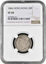 1866 HONG KONG 20 Cents Silver Coin Royal Mint Queen Victoria NGC VF-20 