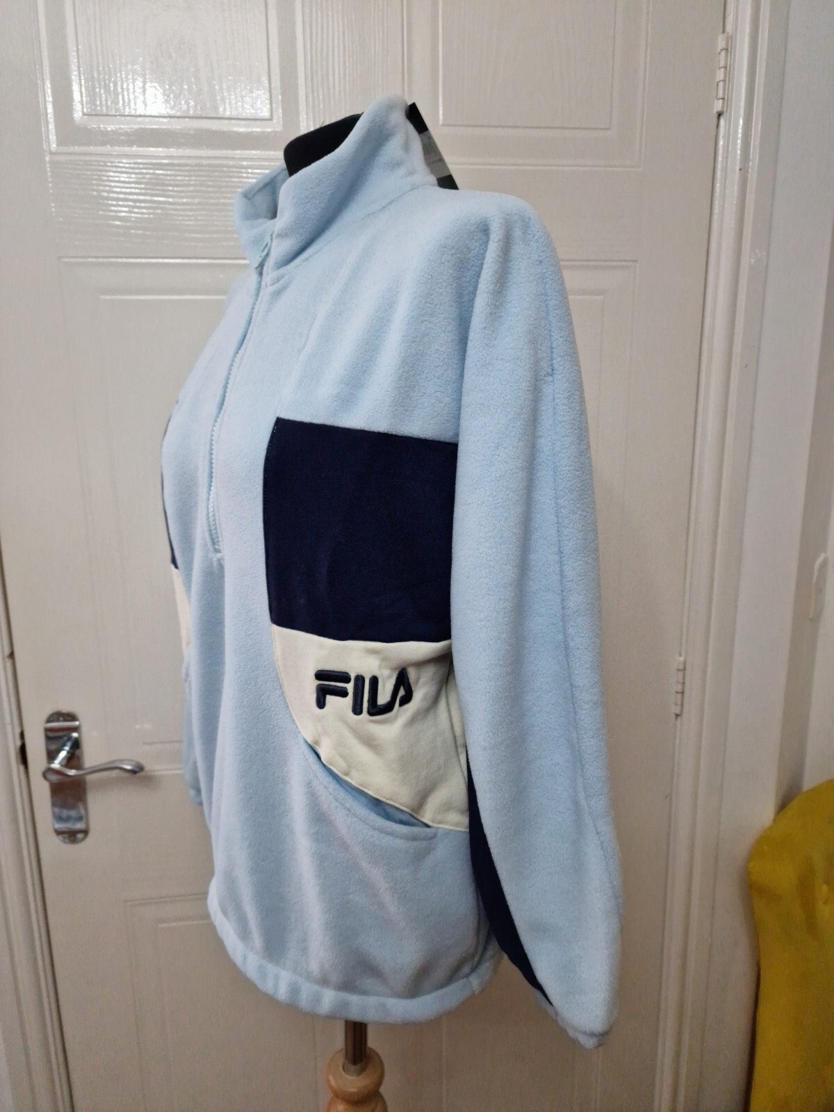 Felpa con cappuccio donna Fila blu Calia 1 2 zip color block sherpa pile taglia M nuova