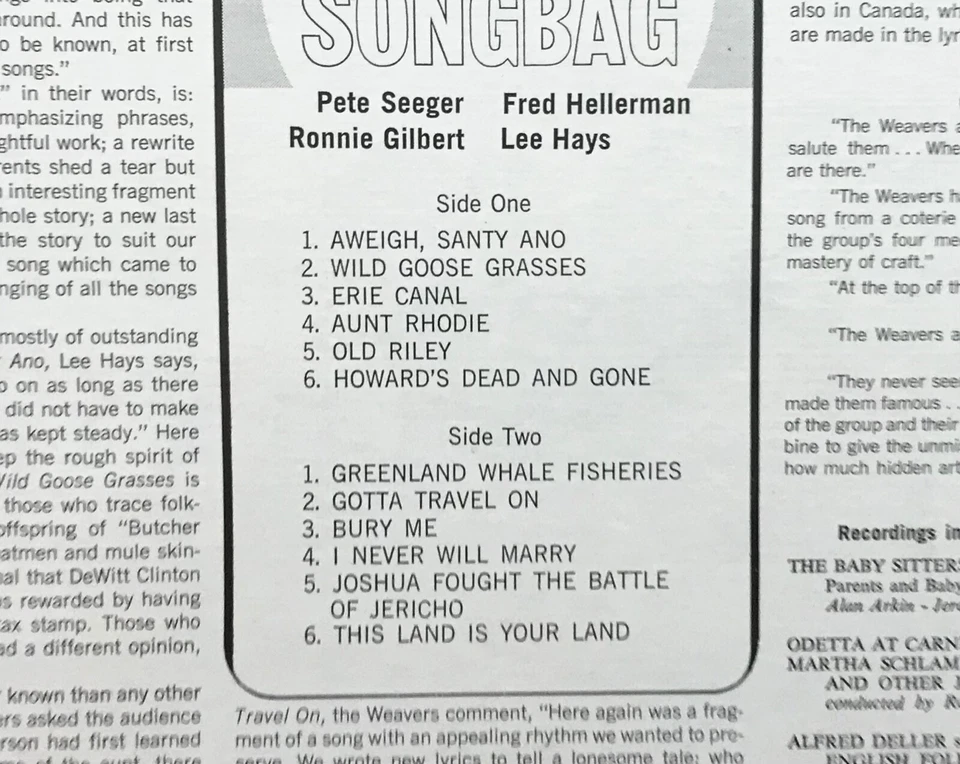 WEAVERS: The Weavers Songbag (Vinyl LP Record Sealed) - Image 2 of 3