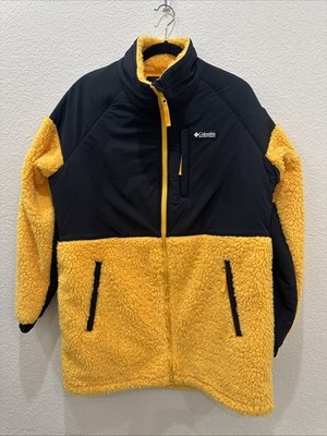 Columbia Ballistic Ridge Mens Large Full Zip Jacket Black Yellow Sherpa Fleece