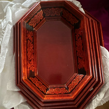 Octagonal Dark Wood Serving Tray Set