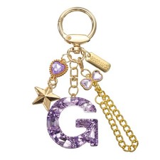 Initial Letter Keychain for Women Cute Heart Butterfly Star Chain Purple G