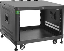 6U stereo studio rack with caster wheels open...