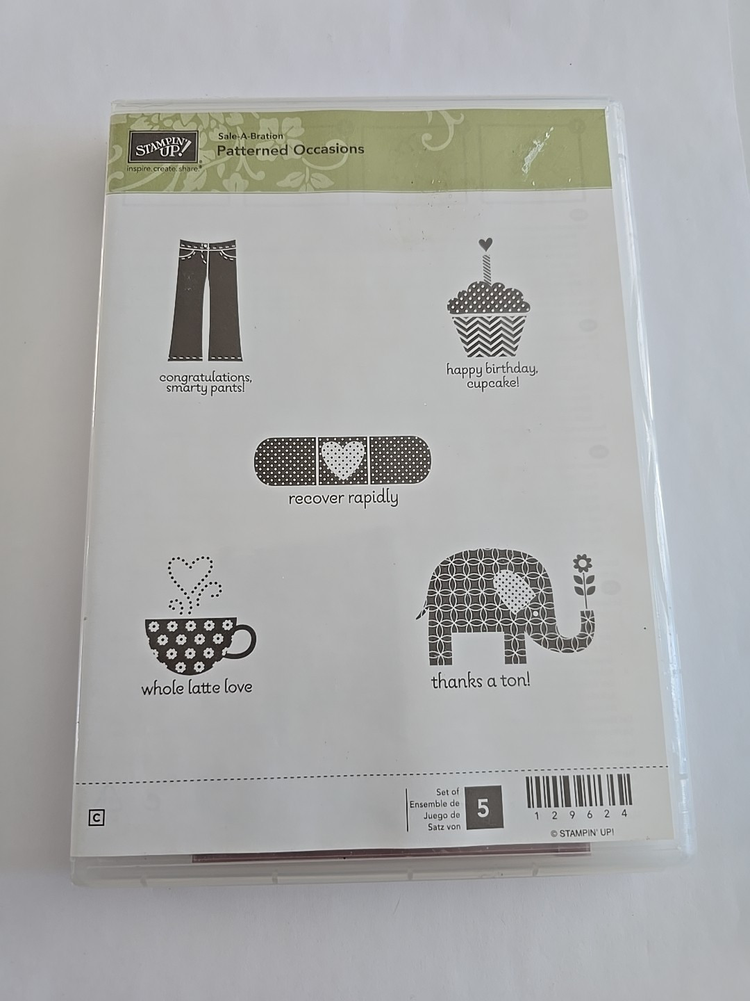 Stampin Up Stamp Set Patterned Occasions Retired Sets Jean Coffee Cupcake 129624