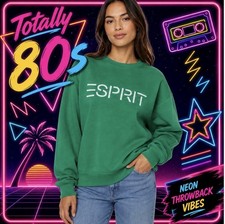 Brand New Viral Costco Esprit Green Logo Crewneck Retro 80s Sweatshirt - Size XS
