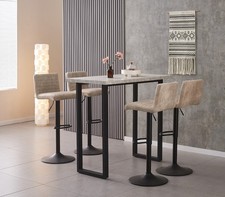 2/4PCS Faux Suede Bar Stools and Marble Effect Bar Table Set Kitchen Pub Office