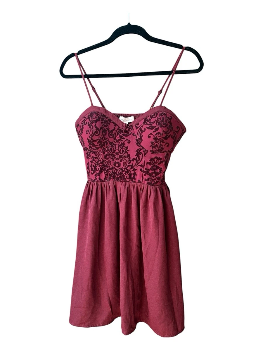 band of gypsies red dress Band of Gypsies maxi red floral dress short sleeve leg slit pocket EUC size S