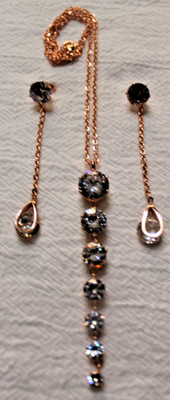 Rose Gold Tone Stainless Steel CZ Necklace and Earring set