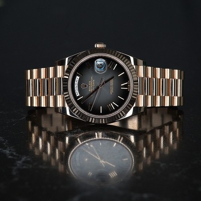 Rolex Day-Date 40 Black Ombre Dial 2025 Full Set Mint Condition Rose Gold 228235