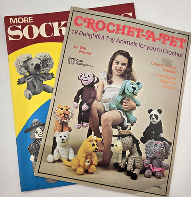 Lot of 2 Books to Crochet Stuffed Toy Animals Instructions Patterns Sock Toys
