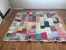 Vtg Patchwork Tied Quilt Repurpose Multicolor Squares Farm Blanket Farm Rug