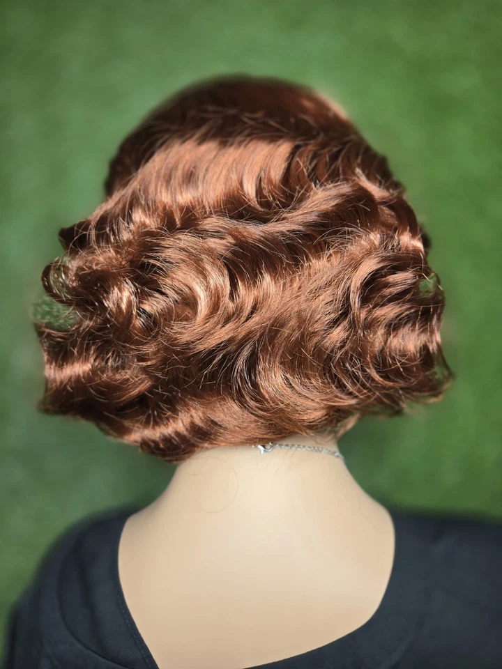 Peluca corta roja de los años 20 onda de dedo rizada corta vintage disfraces para mujer...02 Foto 3 de 4