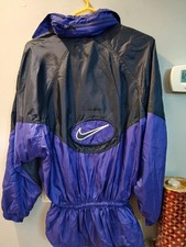 Vtg Nike Jacket Windbreaker Coat Black Plum Purple Sz Large Full Zip Hoodie