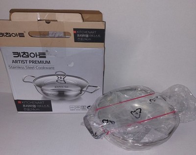  Kitchen Art Stainless Steel Deep Sautee Frying Pan 24cm 9.45in Rissoto Pot/Lid 