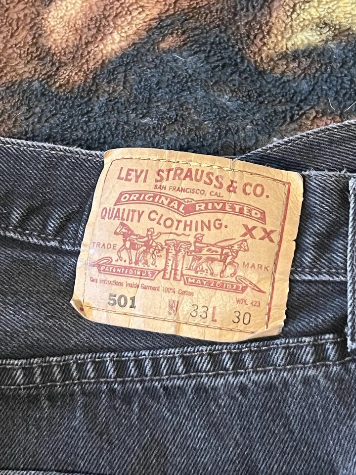 Levi's 501xx Black Jeans Vintage 90s Button Fly Straight Leg 33x30 Men's Grunge - Image 2 of 4