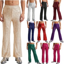 Men Dance Costume Festival Trousers Sequins Pants Retro 70S Disco Clubwear Rave